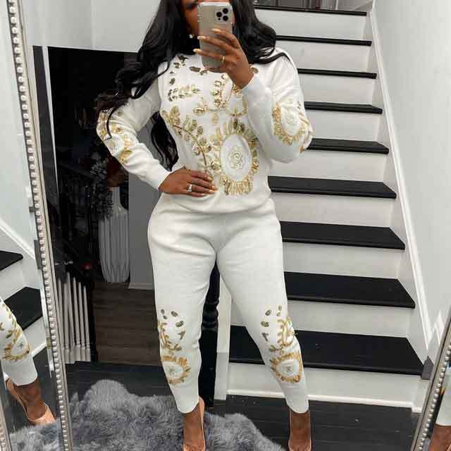 Sequin Embroidered Sweater Pants Set