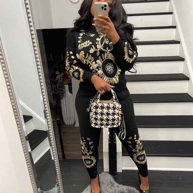 Sequin Embroidered Sweater Pants Set