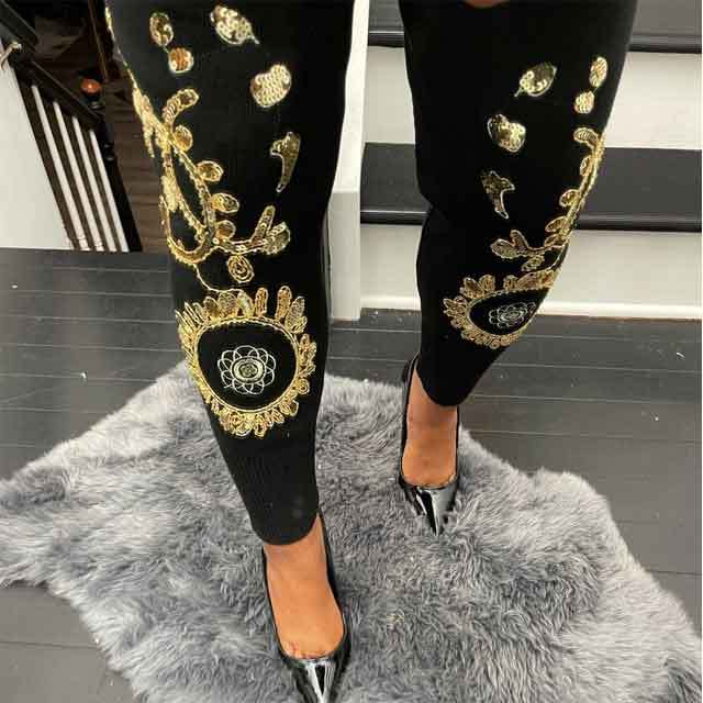 Sequin Embroidered Sweater Pants Set