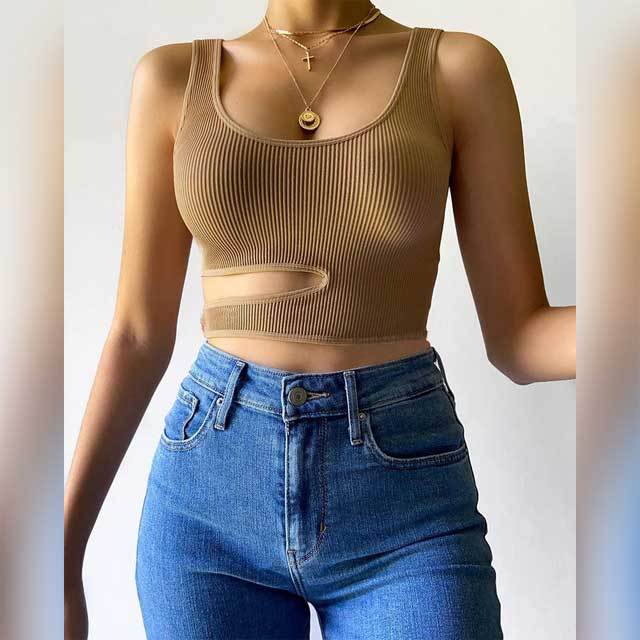 Ribbed Cut Out Sleeveless Top