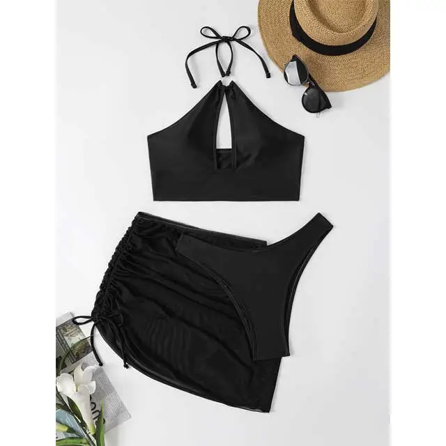 Solid 3 Piece Swimsuit Set