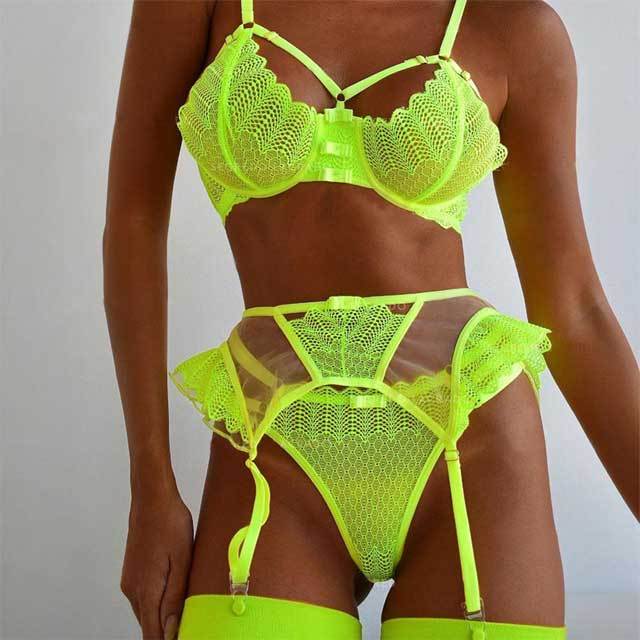 See Through Lace Bra Set(3 piece set)