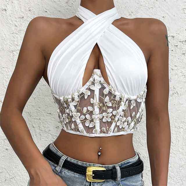 Floral Embroidery Halter Top
