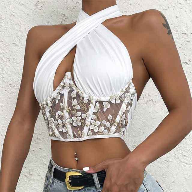 Floral Embroidery Halter Top