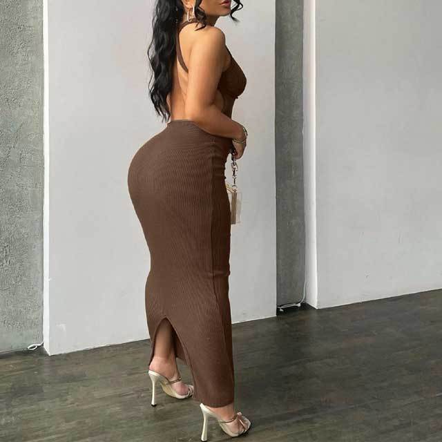 Ribbed Backless Maxi Dress