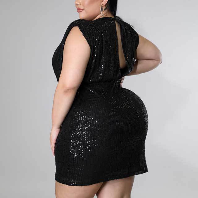 Plus Size Backless Sequin Dress
