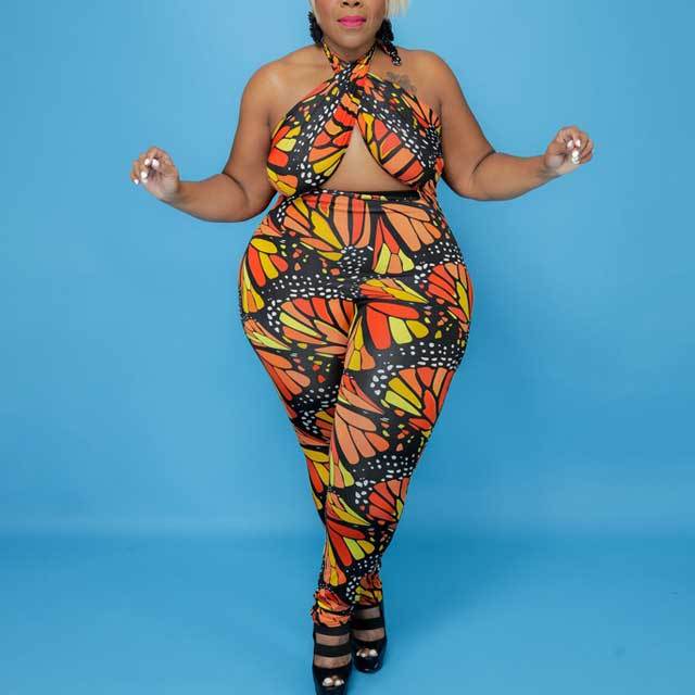 Plus Size Printed Halter Jumpsuit