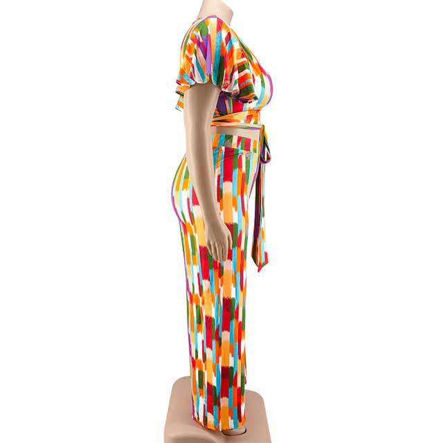 Plus Size Colorful Striped Pants Set
