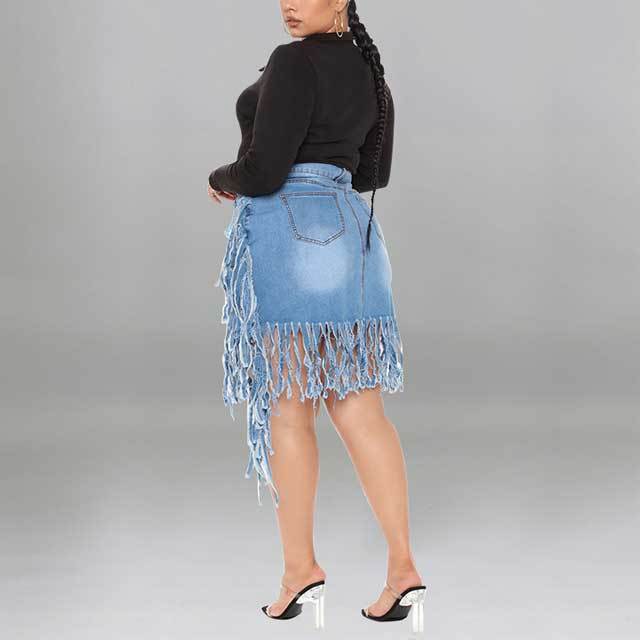 Plus Size Fringe Deim Skirt