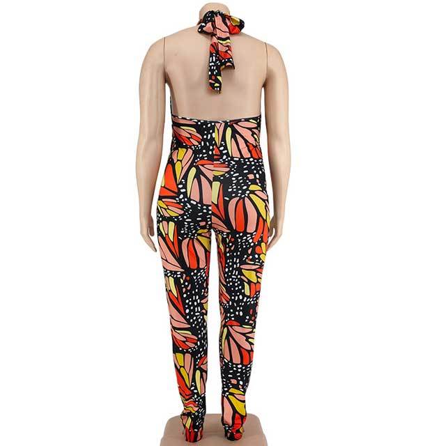 Plus Size Printed Halter Jumpsuit