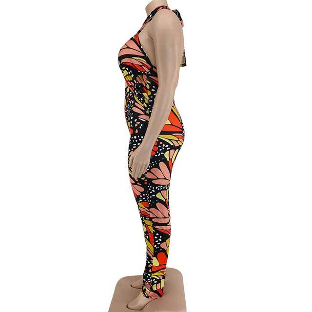 Plus Size Printed Halter Jumpsuit