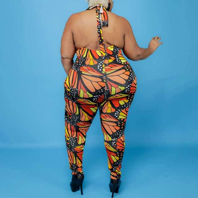 Plus Size Printed Halter Jumpsuit