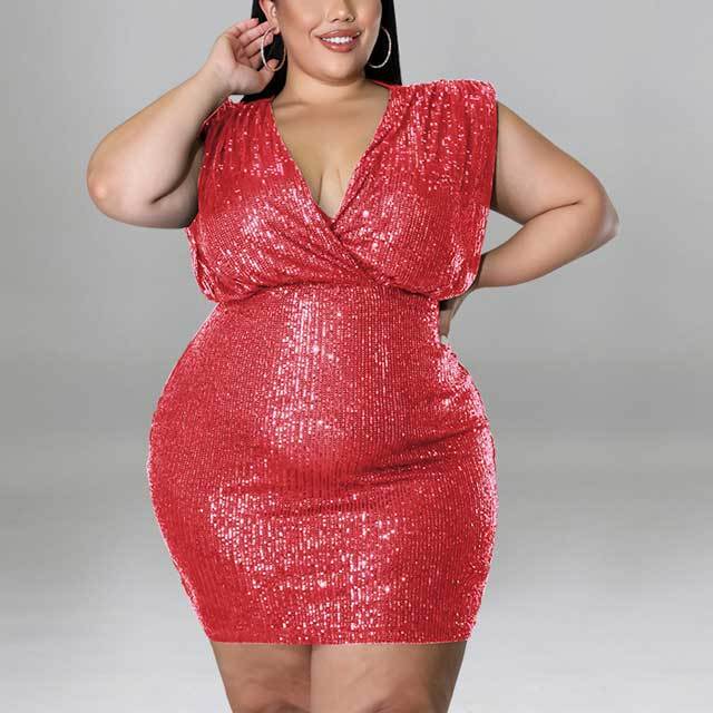 Plus Size Backless Sequin Dress