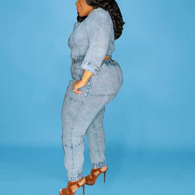Plus Size Single Sleeve Top Denim Pants Set