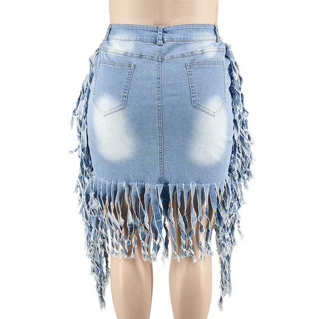 Plus Size Fringe Deim Skirt