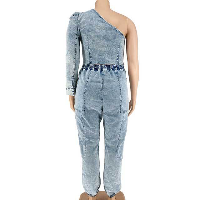 Plus Size Single Sleeve Top Denim Pants Set