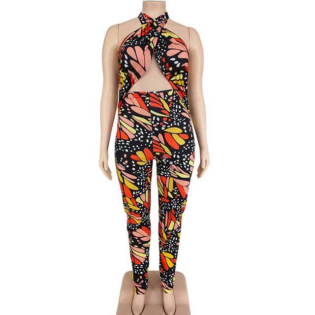 Plus Size Printed Halter Jumpsuit