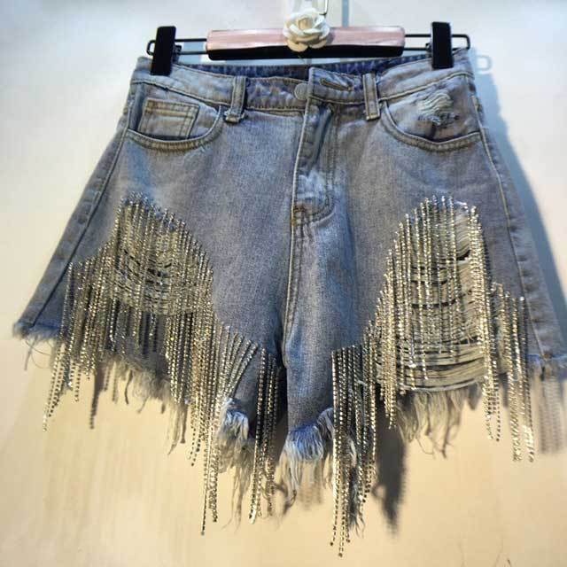 Diamond Fringe Denim Shorts