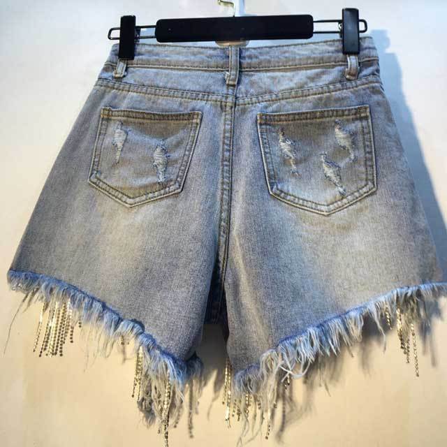 Diamond Fringe Denim Shorts