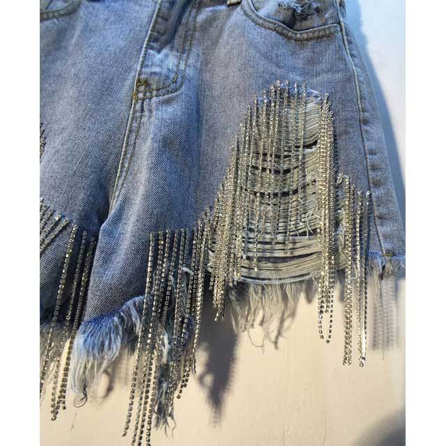 Diamond Fringe Denim Shorts