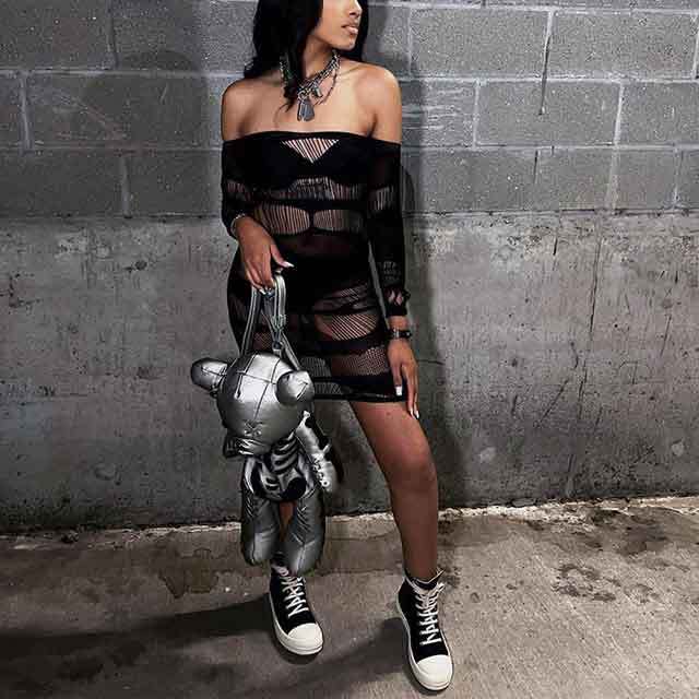 Off Shoulder Hollow Out Lingerie Dress