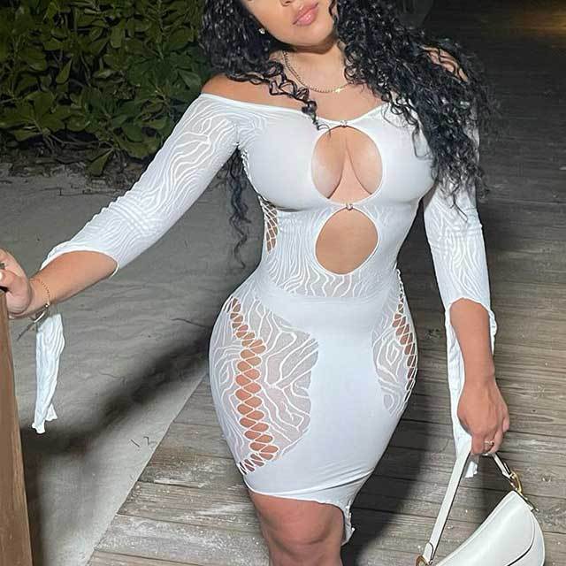 Off Shoulder Hollow Out High Low Dress