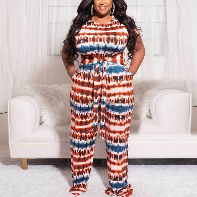 Plus Size Tie Dye Casual Pants Set