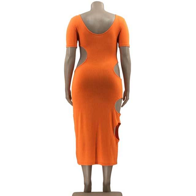 Plus Size Ribbed Hollow Out Dress