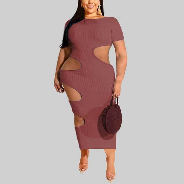 Plus Size Ribbed Hollow Out Dress