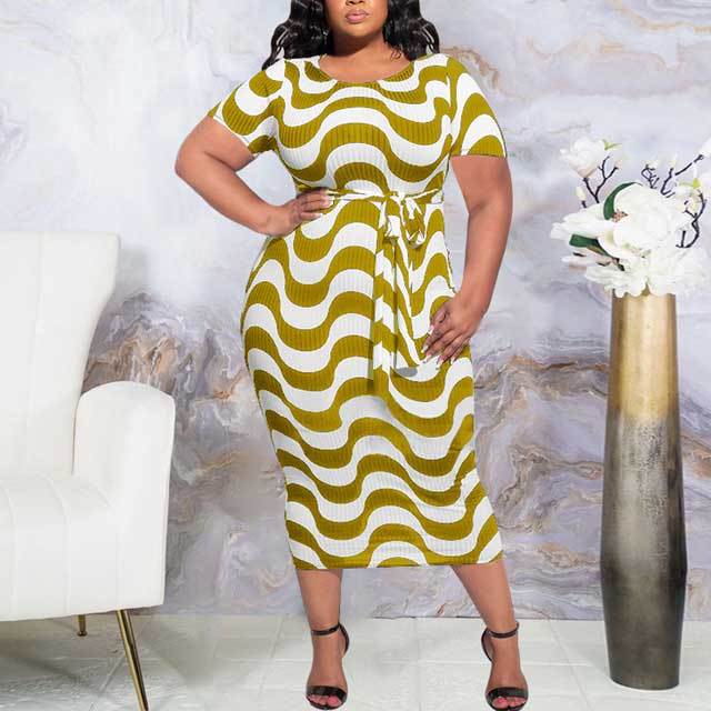 Plus Size Striped Bodycon Dress