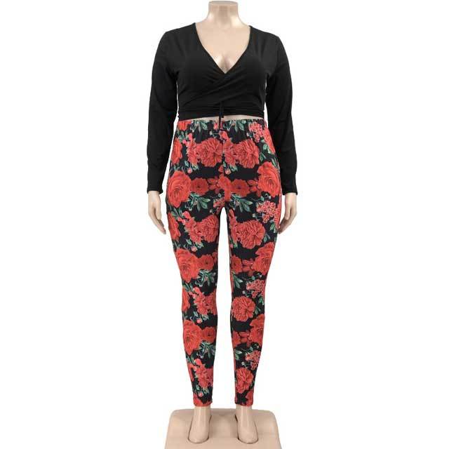 Plus Size Tied Top Printed Pants Set