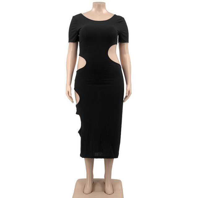 Plus Size Ribbed Hollow Out Dress