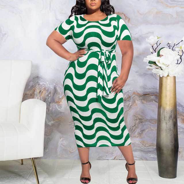 Plus Size Striped Bodycon Dress