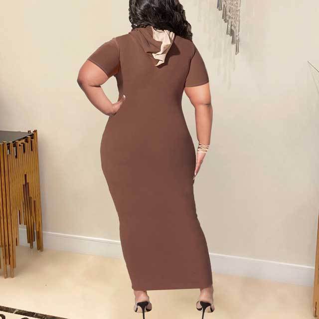 Plus Size Color Block Hooded Maxi Dress