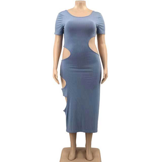 Plus Size Ribbed Hollow Out Dress