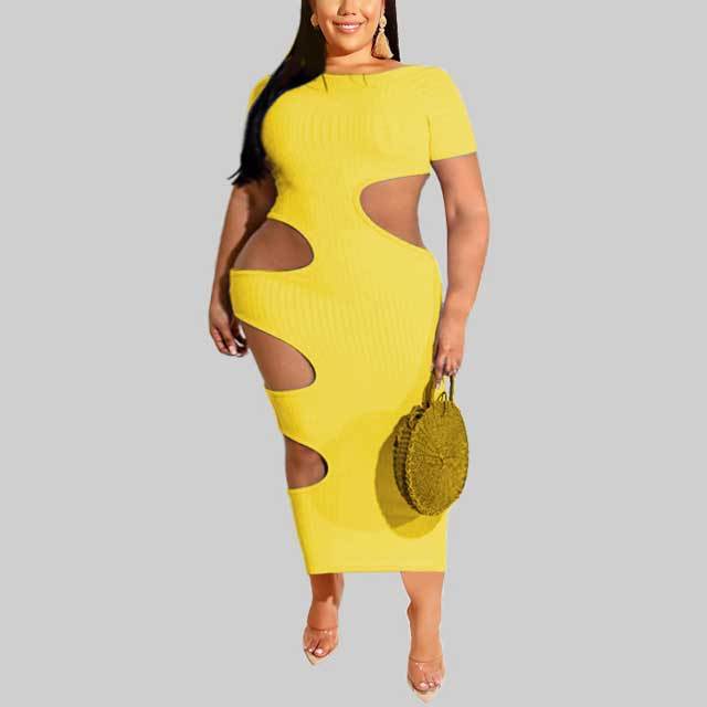 Plus Size Ribbed Hollow Out Dress