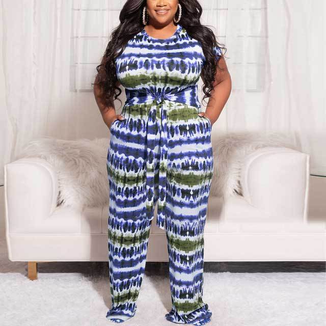 Plus Size Tie Dye Casual Pants Set