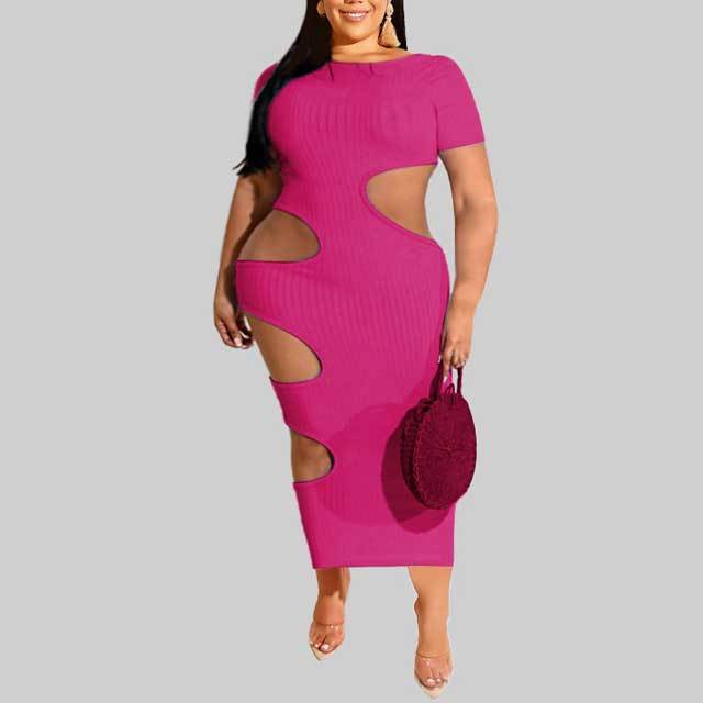 Plus Size Ribbed Hollow Out Dress