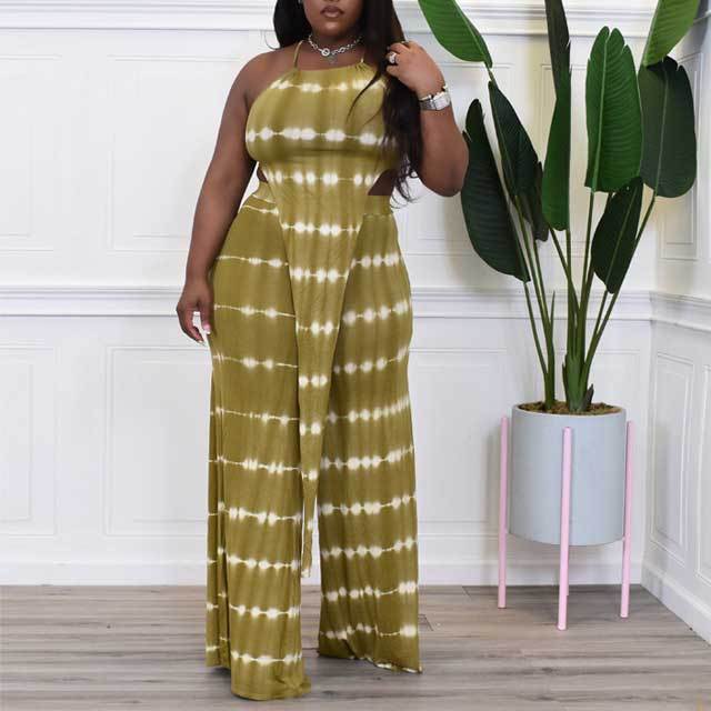 Plus Size Printed Irregular Top Pants Set