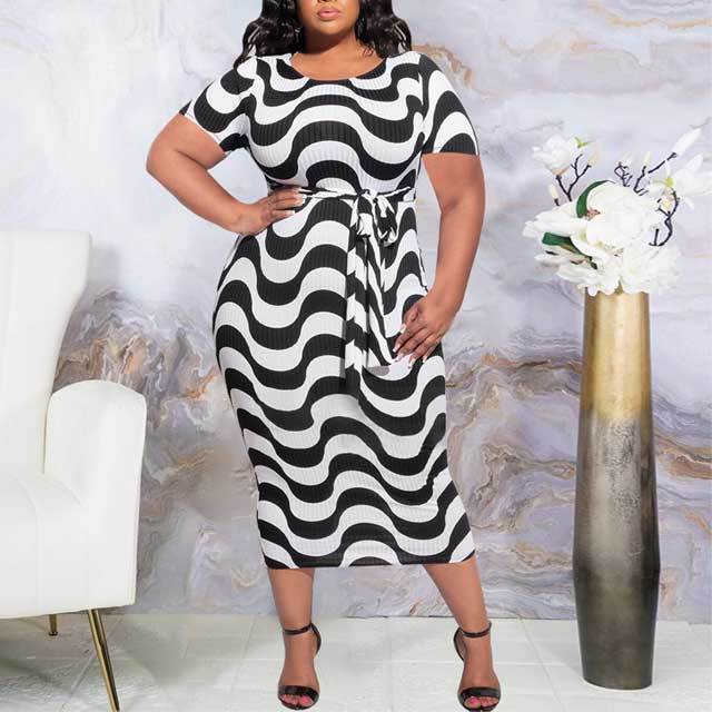 Plus Size Striped Bodycon Dress