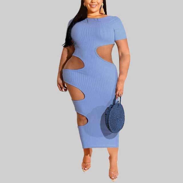 Plus Size Ribbed Hollow Out Dress