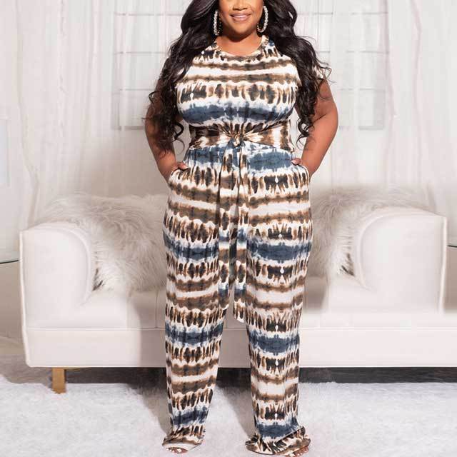 Plus Size Tie Dye Casual Pants Set