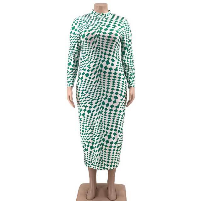 Plus Size Plaid Print Bodycon Dress