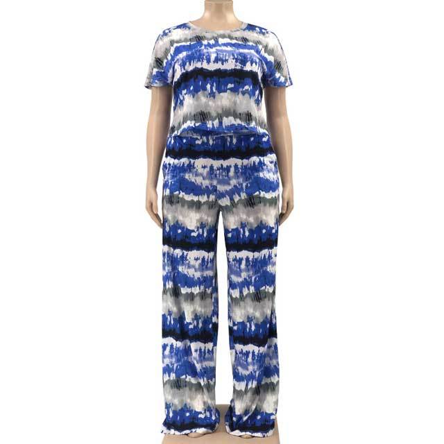 Plus Size Tie Dye Striped Pants Set