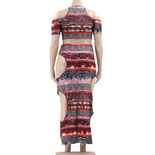 Plus Size Leopard Print Hollow Out Skirt Set