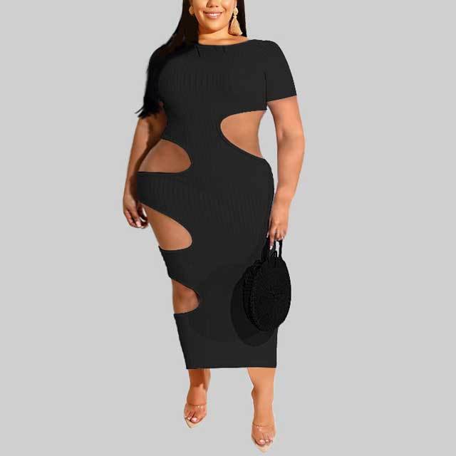 Plus Size Ribbed Hollow Out Dress