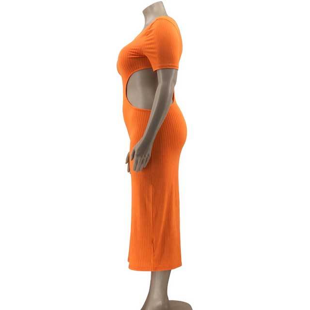 Plus Size Ribbed Hollow Out Dress