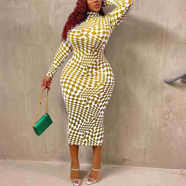 Plus Size Plaid Print Bodycon Dress