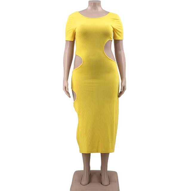 Plus Size Ribbed Hollow Out Dress