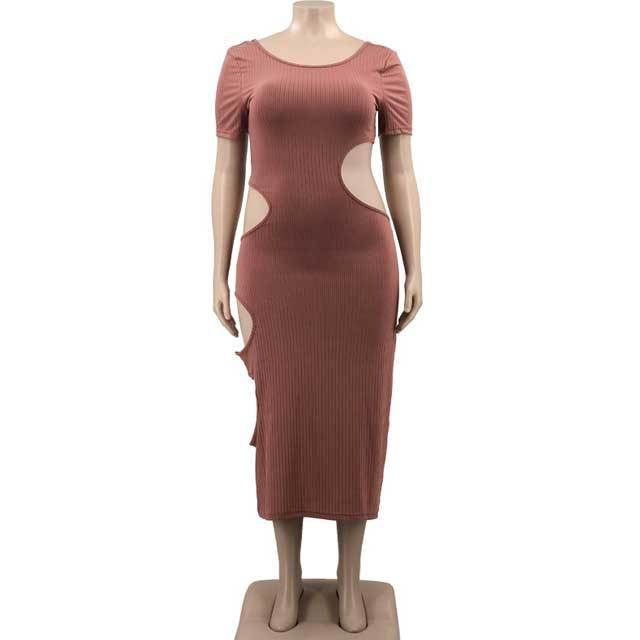 Plus Size Ribbed Hollow Out Dress